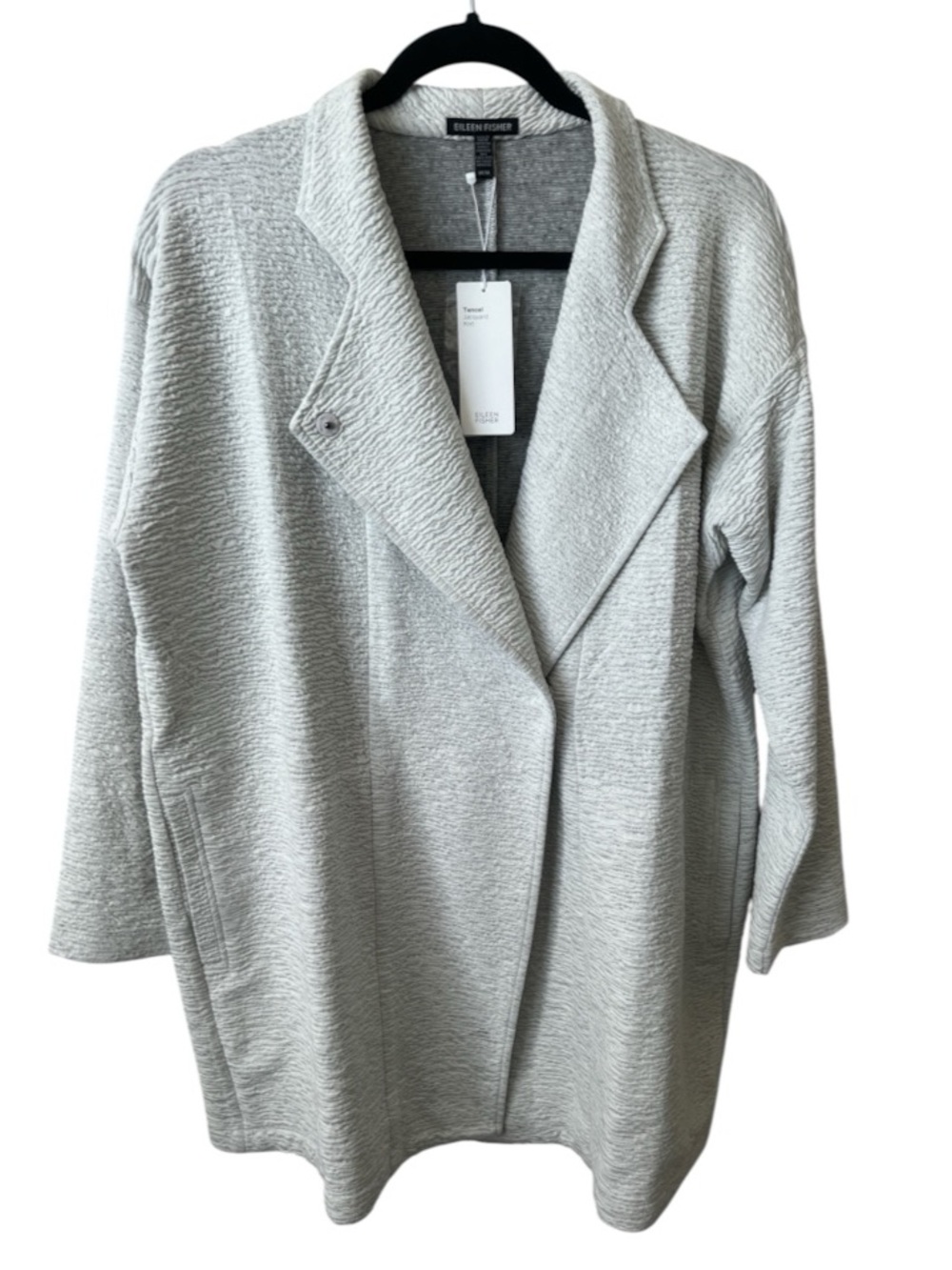 Eileen Fisher Tencel Jacquard Knit Asymmetric Jacket White Gray NWT Medium